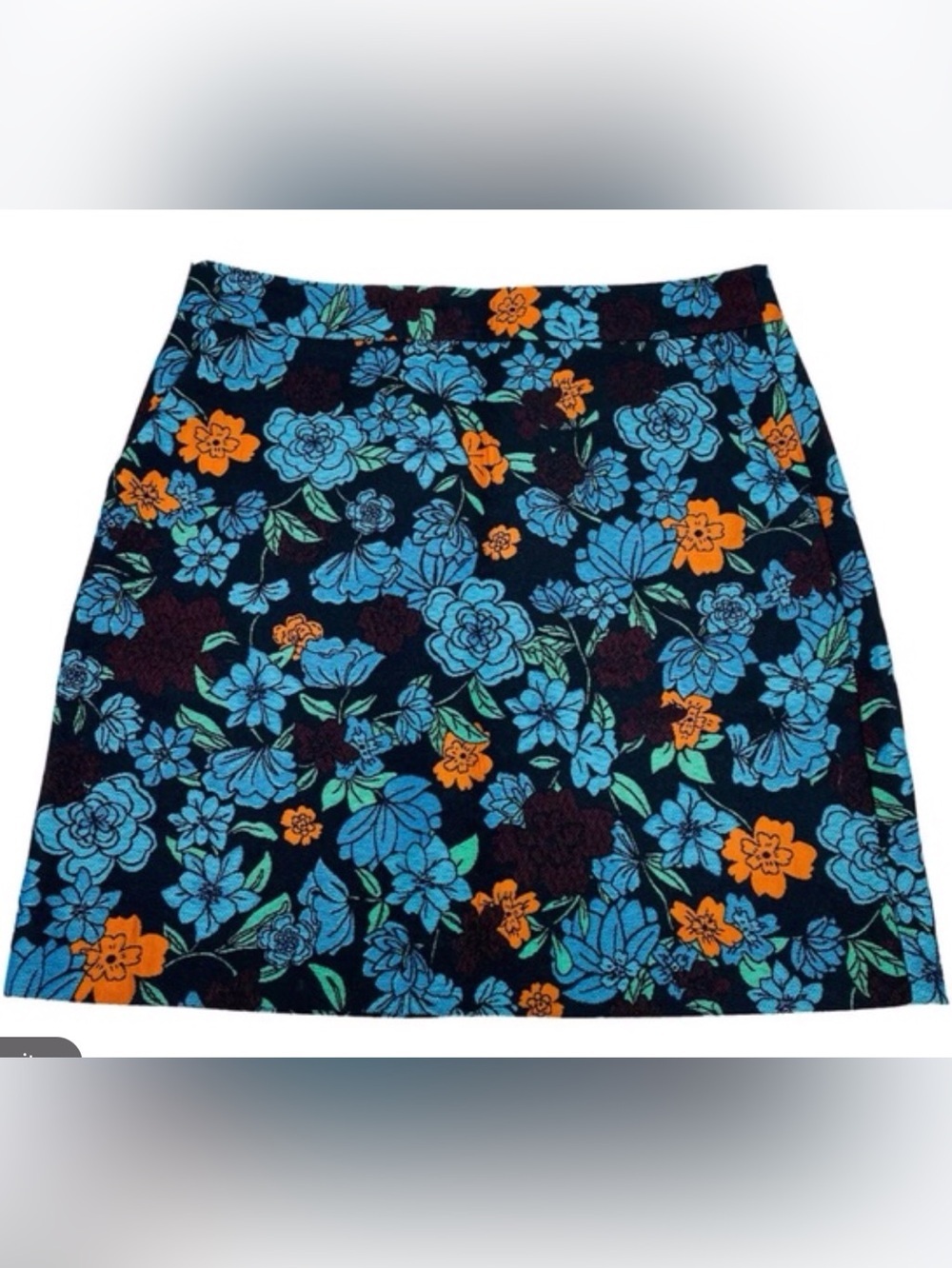LOFT Floral Mini Skirt in Blue, Orange & Green on Black Size 10